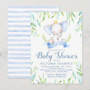 Elefant prins baby shower-inbjudningar för pojkar inbjudningar