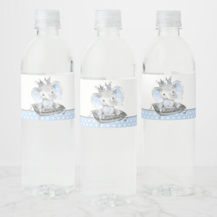Elefant prins baby shower vattenflaskor etikett