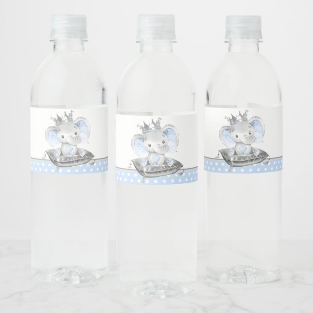 Elefant prins baby shower vattenflaskor etikett (Flaskor)
