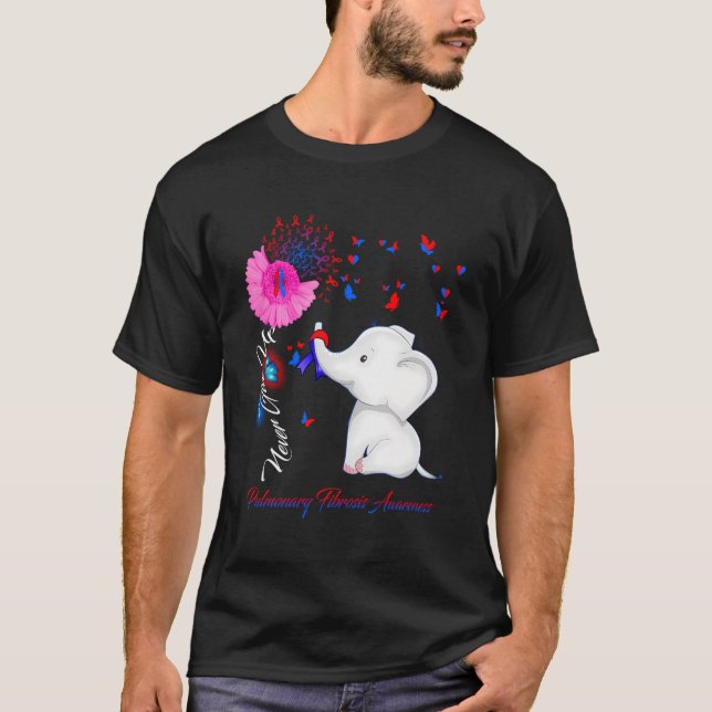 Elefant Pulmonary Fibrosis Awareness Ribbon T Shirt (Framsida)