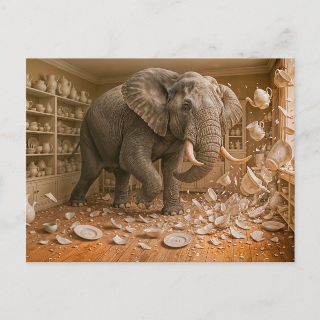 Elefant Rampages through China Shop Helg Vykort (Framsida)