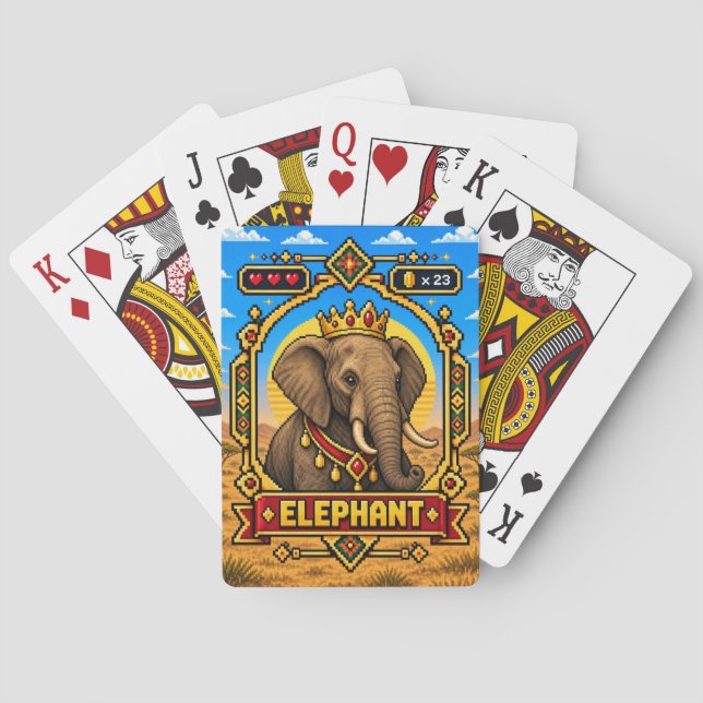 Elefant Retro 8-Bit Pixel Art Casinokort (Baksidan)
