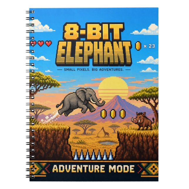 Elefant, Retro 8-Bit Pixelkonst Anteckningsbok (Framsidan)