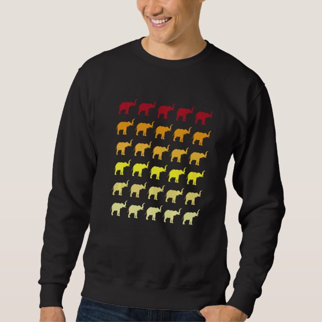 Elefant Retro Djurmönster Lång Ärmad Tröja (Framsida)