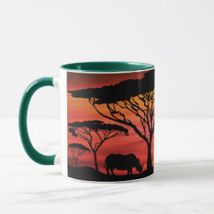 Elefant, Rhinoceros och Giraffe i Serengeti Mugg