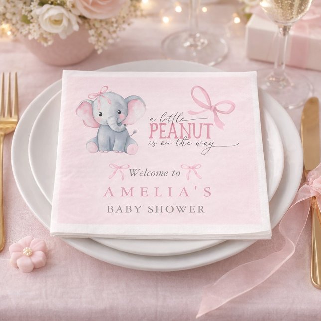 Elefant Rosa Båge Babyflicka Shower Pappersservett (Elephant Pink Bow Baby Girl Shower Napkins)
