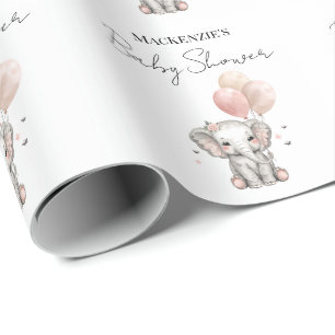 Elefant & Rosa ballonger Flicka Barnkalas Presentpapper