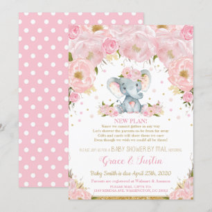 Elefant Rosa Blommig Baby Shower av Mail Girl Inbjudningar