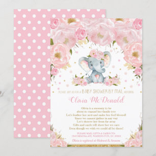 Elefant Rosa Blommig Baby Shower av Mail Girl Inbjudningar