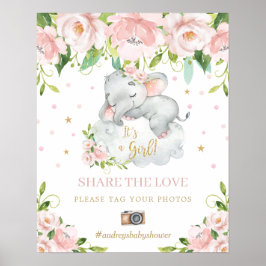 Elefant Rosa Blommig Dela Kärlek Tagga Ditt Foto Poster