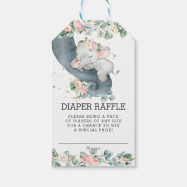 Elefant Rosa Blommigt Shower Diaper Raffle Card Presentetikett