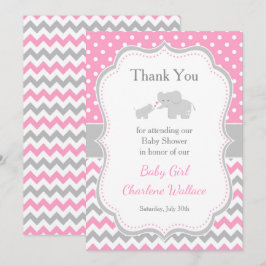 Elefant Rosa och Grå Bebis Shower Tack Kort