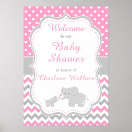 Elefant Rosa och Grått Baby Shower Poster