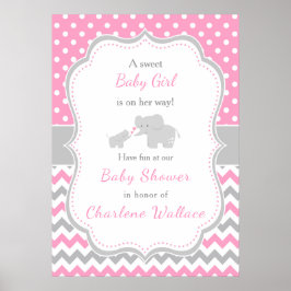 Elefant Rosa och Grått Baby Shower Poster