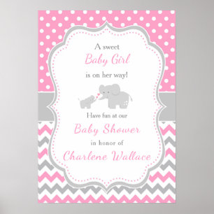 Elefant Rosa och Grått Baby Shower Poster