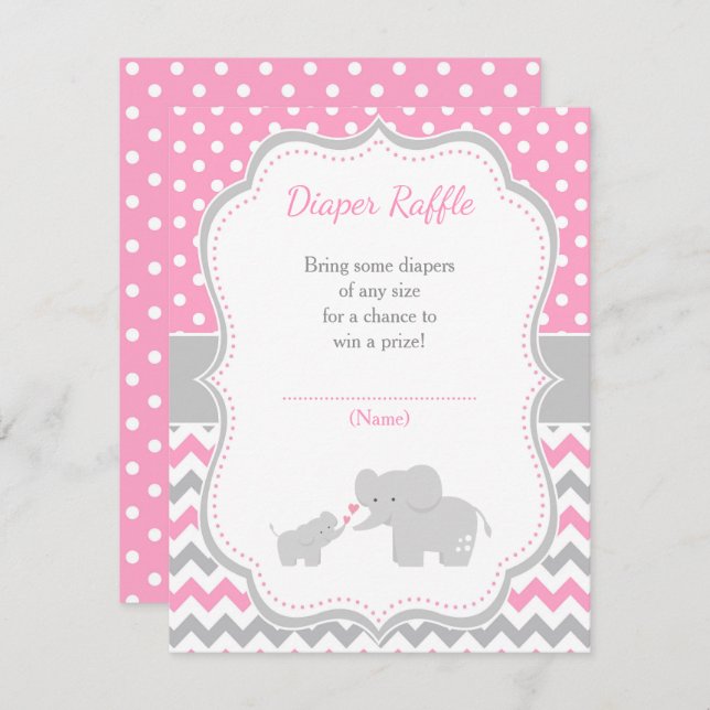 Elefant Rosa och Grått Baby Shower Tilläggskort (Fram/baksida)