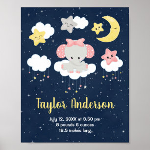 Elefant Rosa och marin fågelstatistik i Baby Poster