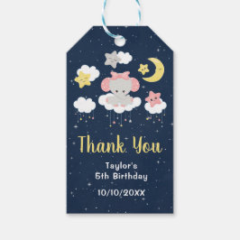 Elefant Rosa och marin Födelsedagsfest Tack Presentetikett