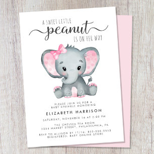 Elefant Rosa Vattenfärg Babyflicka Sprinkle Inbjudningar