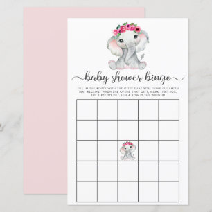 Elefant Rosa Vattenfärg Bingo Baby Shower Spel