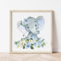 Elefant, Safari, Blå Blommor, Pojkrum