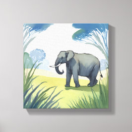 Elefant Safari | Vacker Natur Akvarell Canvastryck