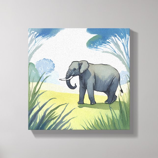 Elefant Safari | Vacker Natur Akvarell  Canvastryck (Framsida)