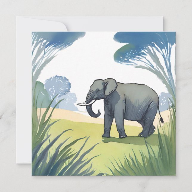 Elefant Safari | Vacker Natur Akvarell  Kort (Framsida)