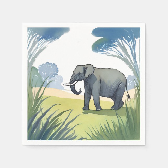 Elefant Safari | Vacker Natur Akvarell  Pappersservett (Framsidan)