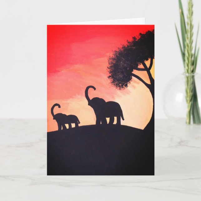 Elefant Silhouette Tinking Card Kort (Framsida)