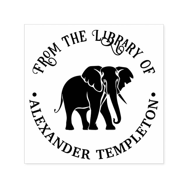 Elefant Siluett Bibliotek Bok Namn #2 Självfärgande Stämpel (Design)