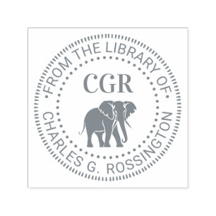 Elefant Siluett Bibliotek Bok Namn Initialer Självfärgande Stämpel