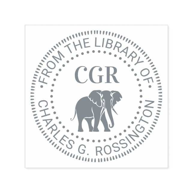 Elefant Siluett Bibliotek Bok Namn Initialer Självfärgande Stämpel (Design)