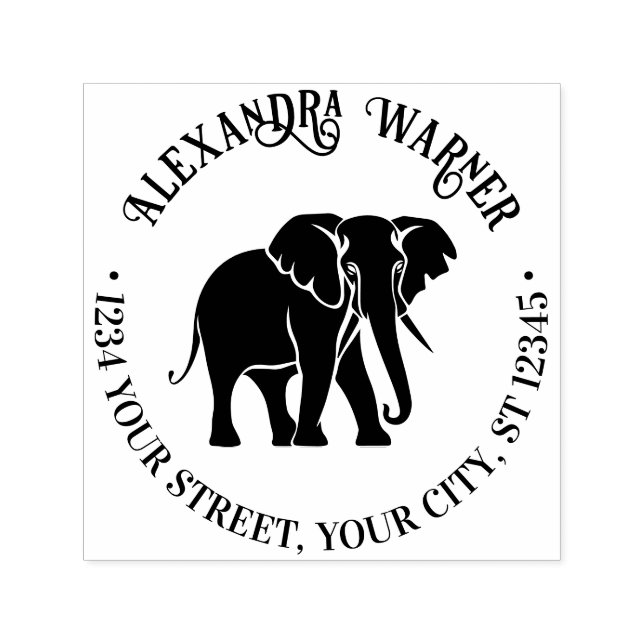 Elefant Siluett Namn Returadress Självfärgande Stämpel (Design)