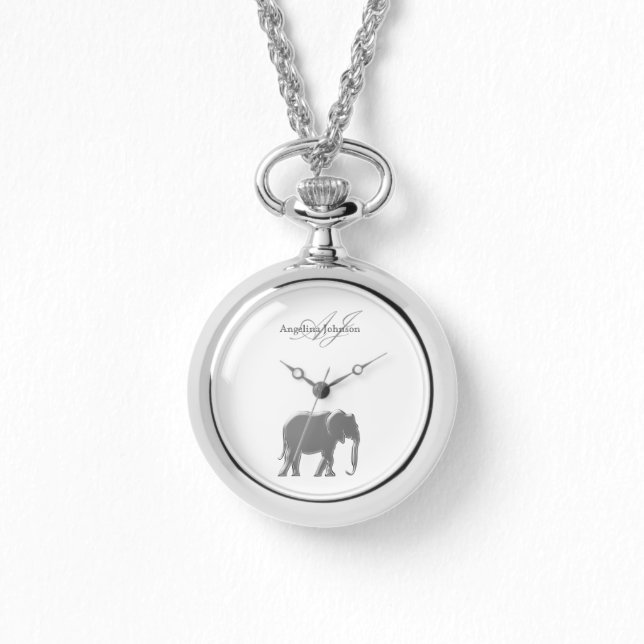 Elefant Silver Elegant Monogram Klassisk Anpassad Armbandsur (Framsida)