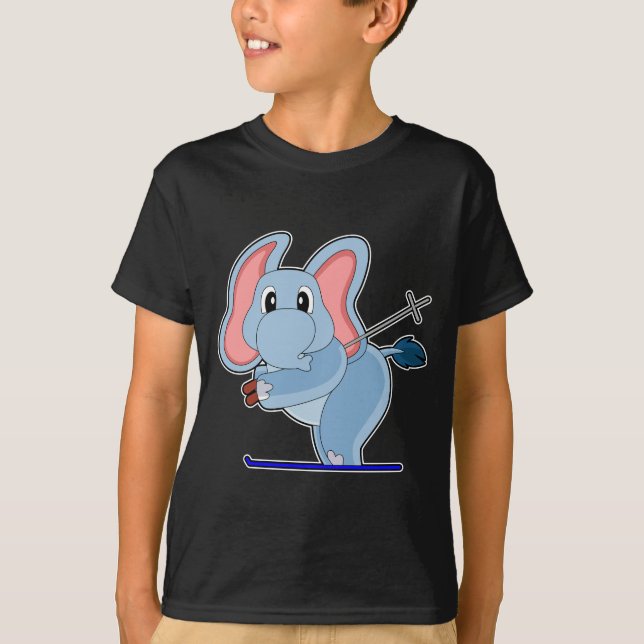 Elefant skidåkare skidstavar t shirt (Framsida)