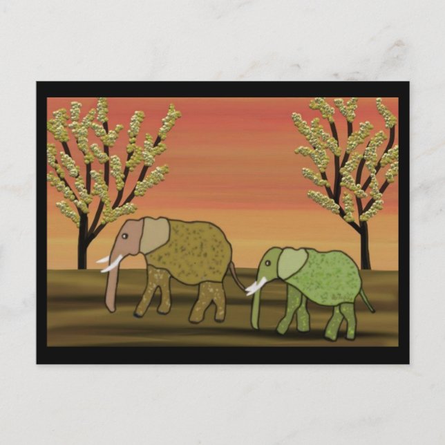 Elefant solnedgång vykort (Framsida)