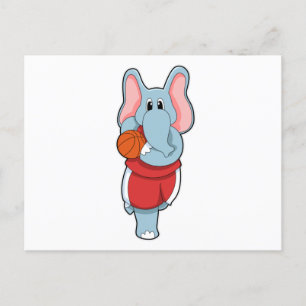 Elefant som basketspelare med basketboll vykort