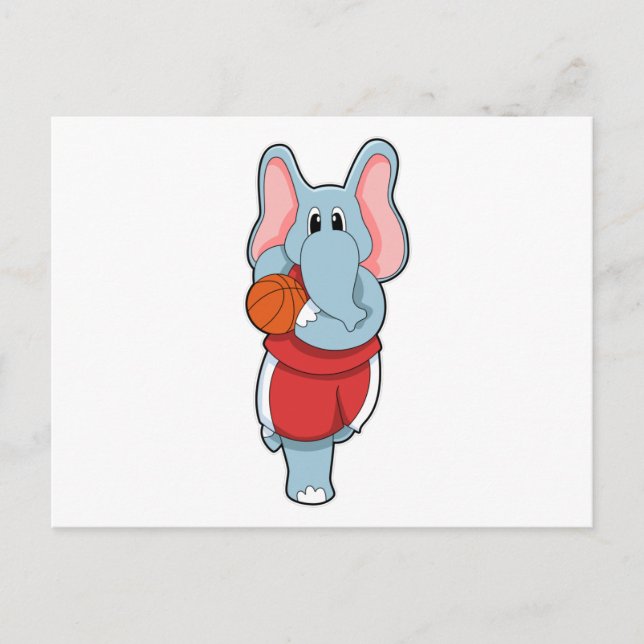 Elefant som basketspelare med basketboll vykort (Framsida)