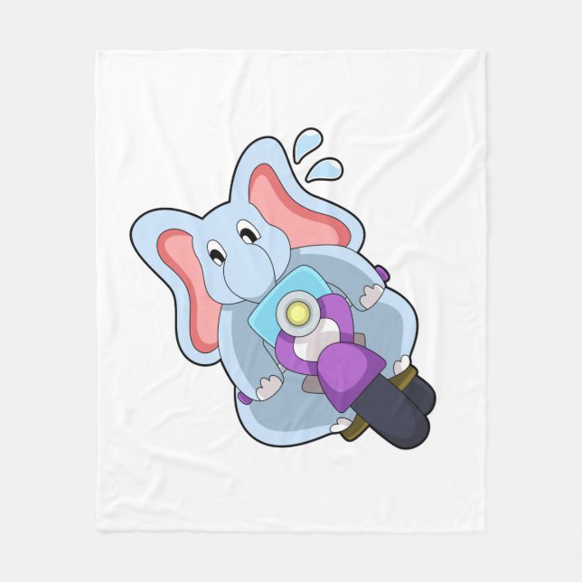 Elefant som Biker med motorcykel.PNG Fleecefilt (Framsidan)