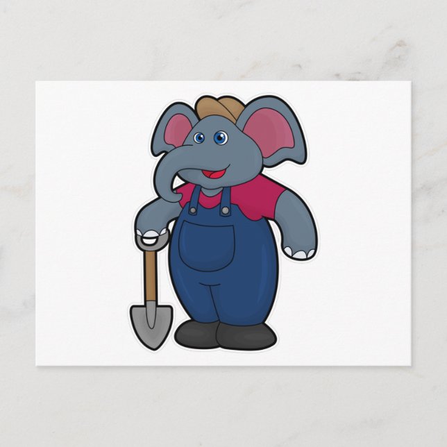 Elefant som bonde med spade vykort (Framsida)