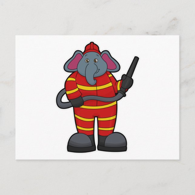 Elefant som brandman med slang vykort (Framsida)