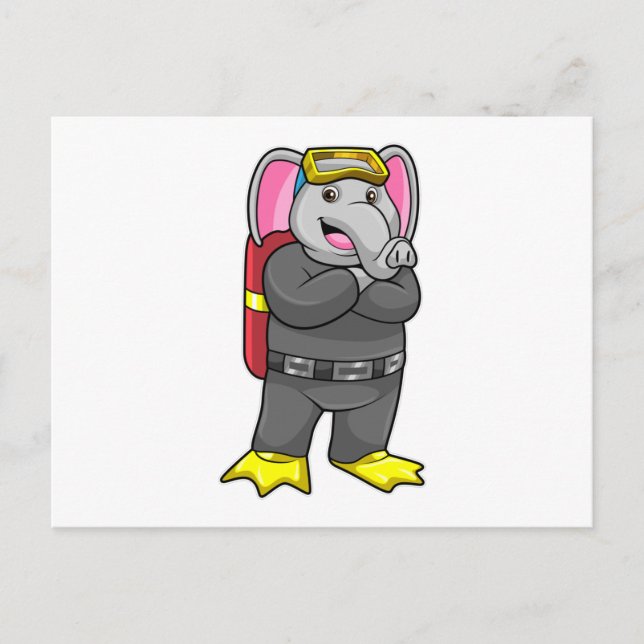 Elefant som dykare med dykarögon vykort (Framsida)
