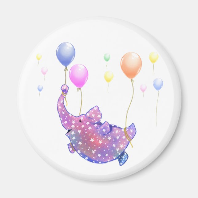 Elefant som flyger med färgfulla ballonger Magnet (Framsidan)