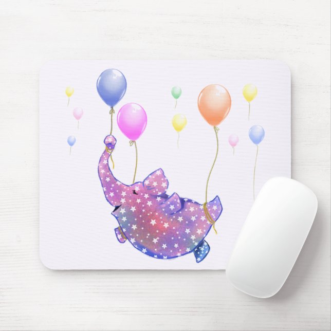 Elefant som flyger med färgfulla ballonger Mouse P Musmatta (Med mus)