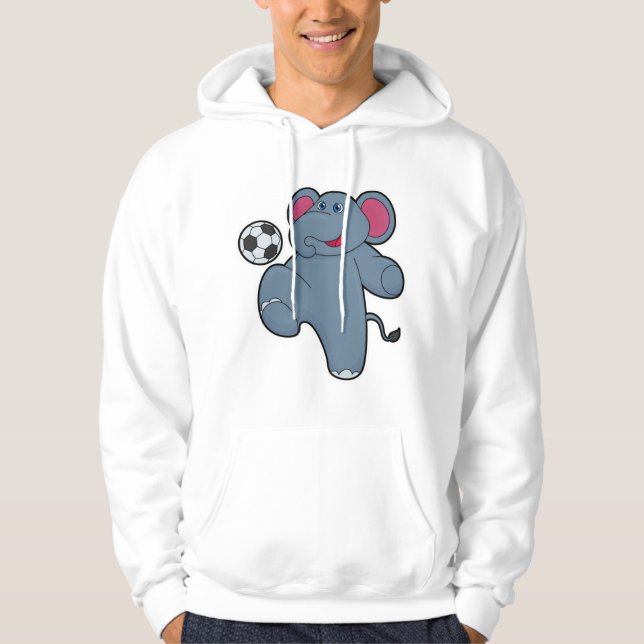 Elefant som fotbollsspelare med fotboll hoodie (Framsida)