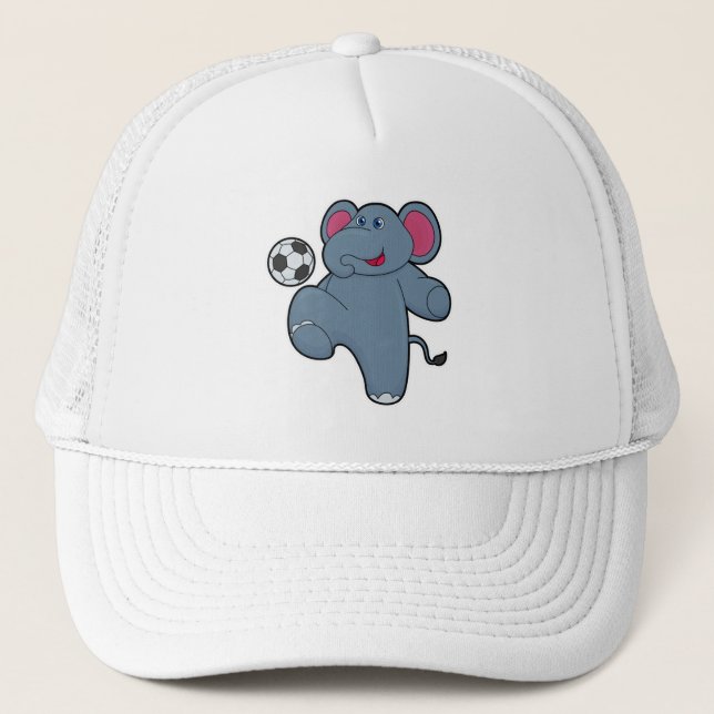 Elefant som fotbollsspelare med fotboll keps (Framsida)