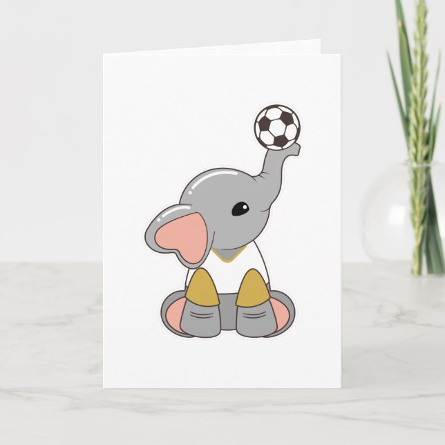 Elefant som fotbollsspelare med fotboll kort (Framsida)