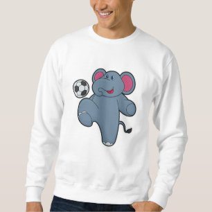 Elefant som fotbollsspelare med fotboll lång ärmad tröja