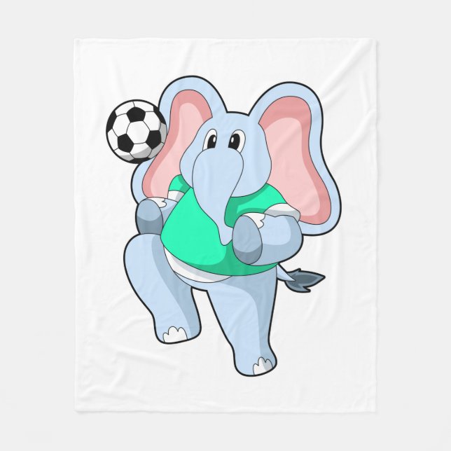 Elefant som fotbollsspelare med fotboll.PNG Fleecefilt (Framsidan)